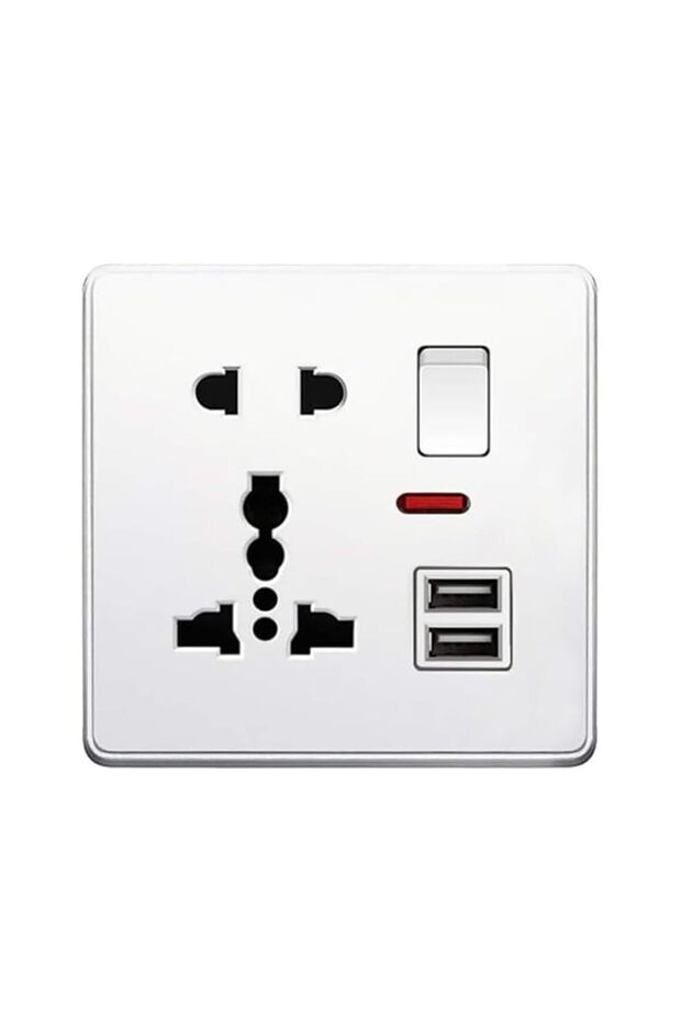 Universal Wall Socket with 2 USB Ports Dual Charging Ports Multi Standard Electrical Power Outlet