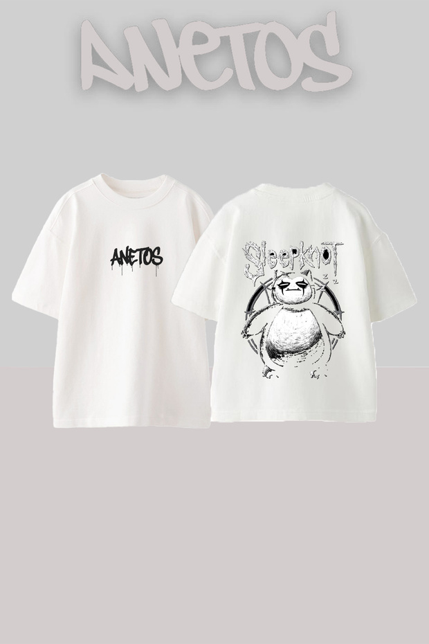 Sleepknot Snorlax Design Back Printed Cotton White Oversize T-Shirt