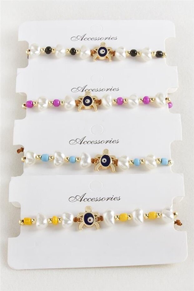 Turtle Bead Pearl Macrame Rope Bracelet - Yellow