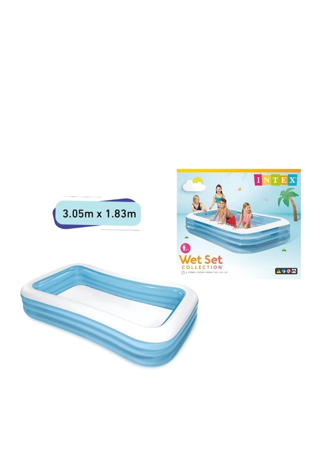 Intex Swimming Pool Rectangular Inflatable Pool - Large Size 3.05X1.83M - Blue and White Comfortable