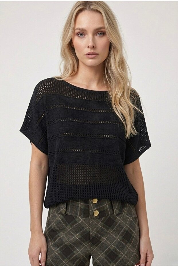 Openwork Textured Batwing Sleeve Bohemian Knitwear Blouse - Summer Hollow Out Knit Sweater