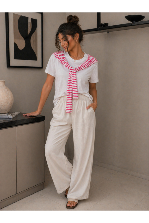 Combed Cotton T-Shirt with Belt on the Front