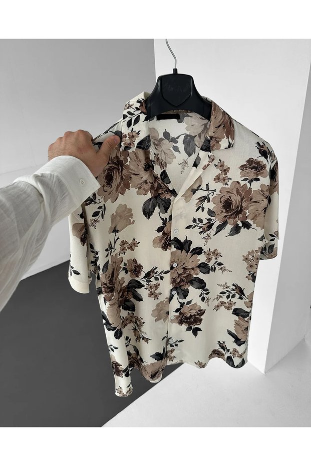 Vintage Floral Patterned Efil Efil Short Sleeve Alaçatı Shirt