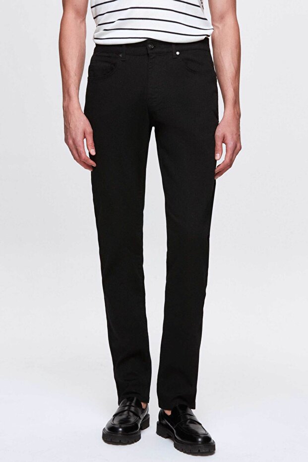 Ds Damat Slim Fit Black Gabardine Denim Trousers