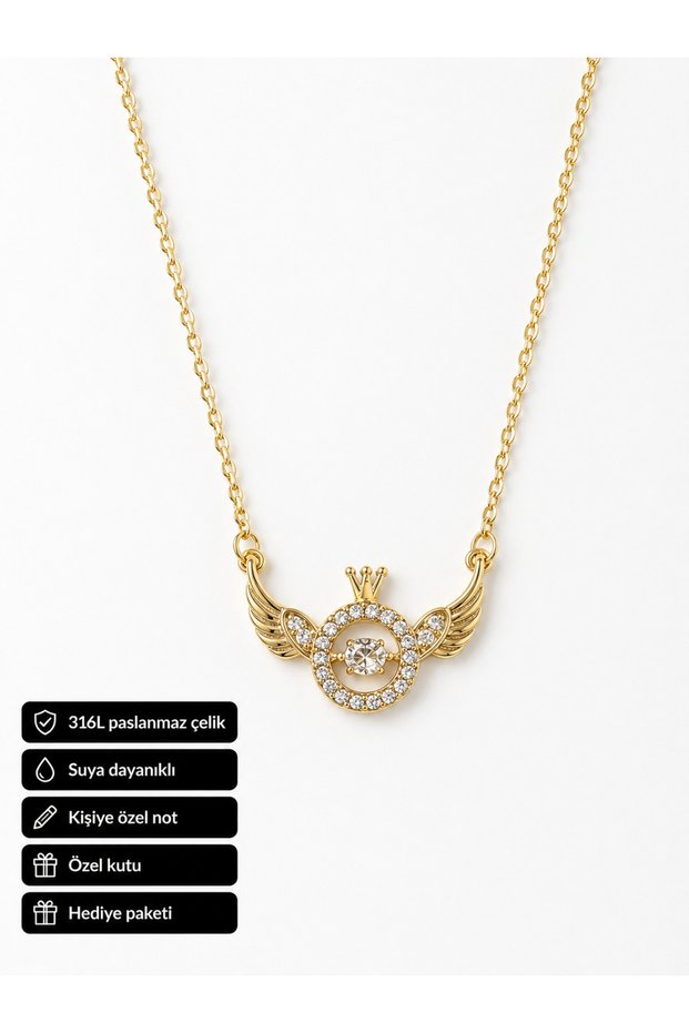 Crown Wing Figured Women's Necklace Stainless Steel Sparkling Gift
