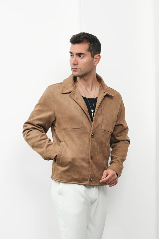 Button Detailed Suede Jacket