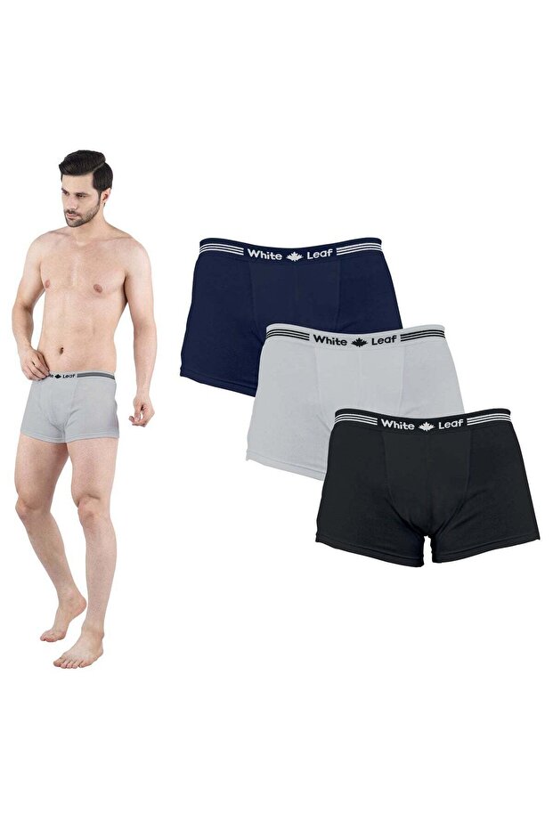 Men's Boxer Briefs 3PCS Pack – 100% Combed Cotton Innerwear for Men - Black/Grey/ Blue