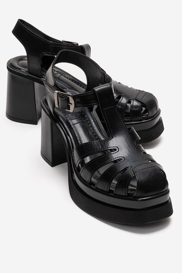 Rovena Black Platform Block Heeled Women's Sandals