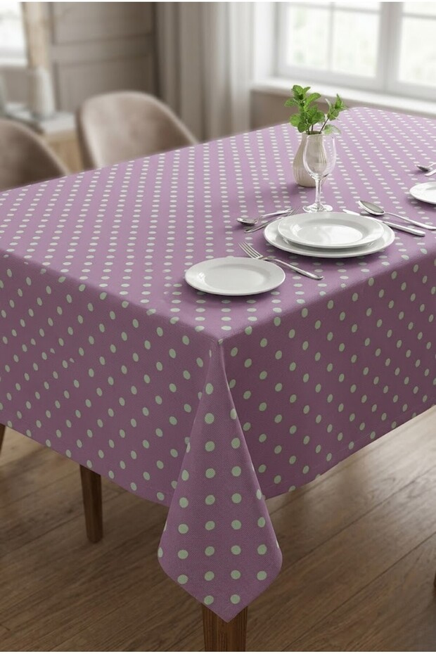 Stain-Resistant Cotton Tablecloth Stylish Polka Dot Decorative Washable Quality Guest Table Cover