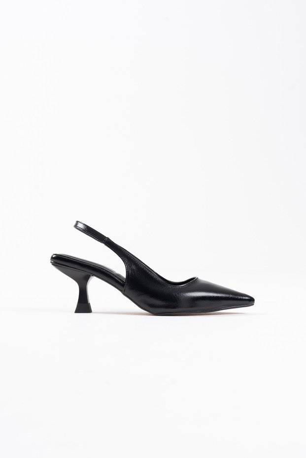 Women's Black Wrinkled Patent Leather Heeled Shoes Fs08Ms08C