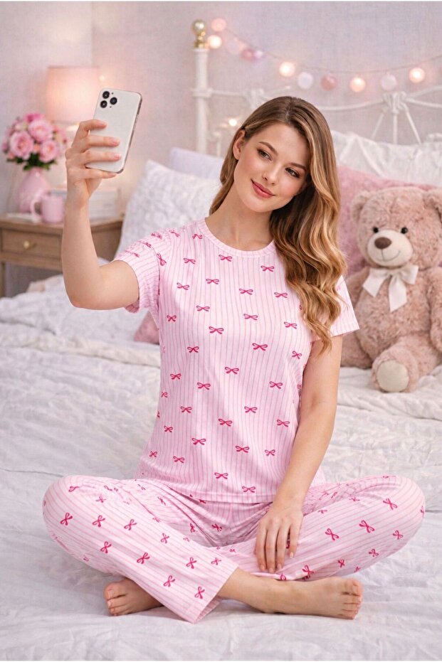 Pink Bow Short Sleeve Pajama Set
