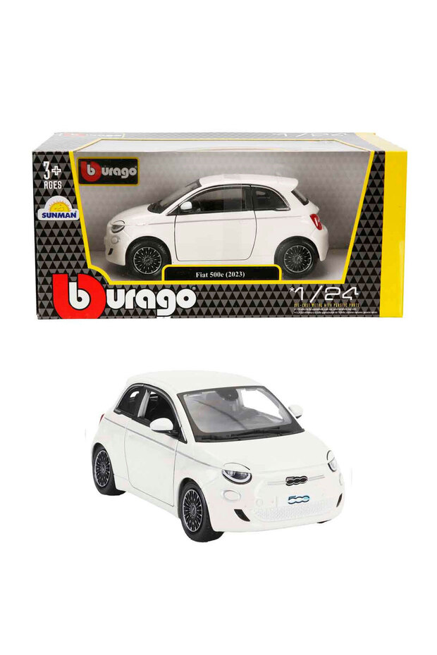 Fiat 500E 2023 Model Car 1:24 Scale White | Collectible Metal Vehicle with Opening Doors and Realistic Details