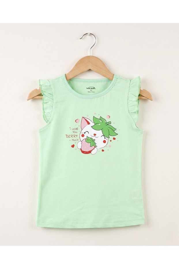 Girl's 100% Cotton Crew Neck Ruffle Sleeve T-Shirt 2-6 Years