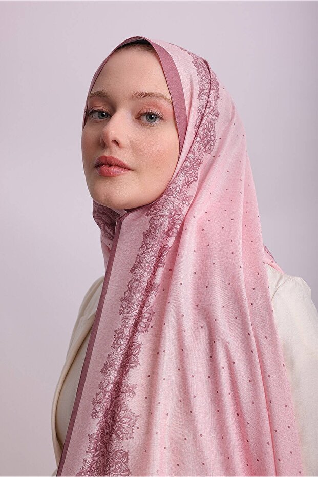 Lace Point Patterned Single-Sided Shawl - Pink