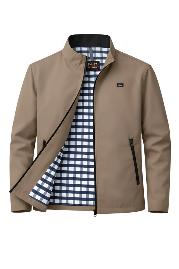 Dark Cream Men's Cotton Polyester Blended Bonded Fabric Water and Wind Resistant Seasonal & Summer Coat