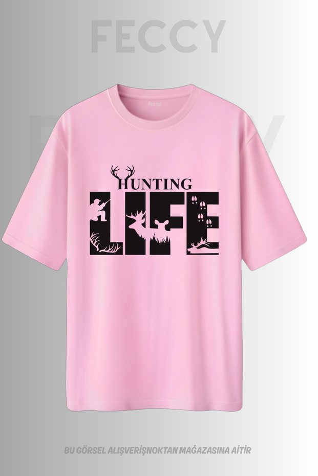 Premium Hunting Life Printed Hunter Theme Unisex Oversize Women's T-Shirt Men's T-Shirt Cotton Oversize T-Shirt