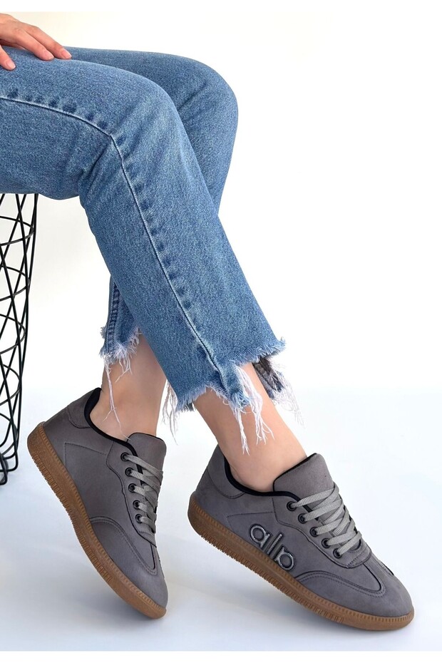 Women's Sneaker Sports Shoes Gray Suede Comfortable Daily Lendo