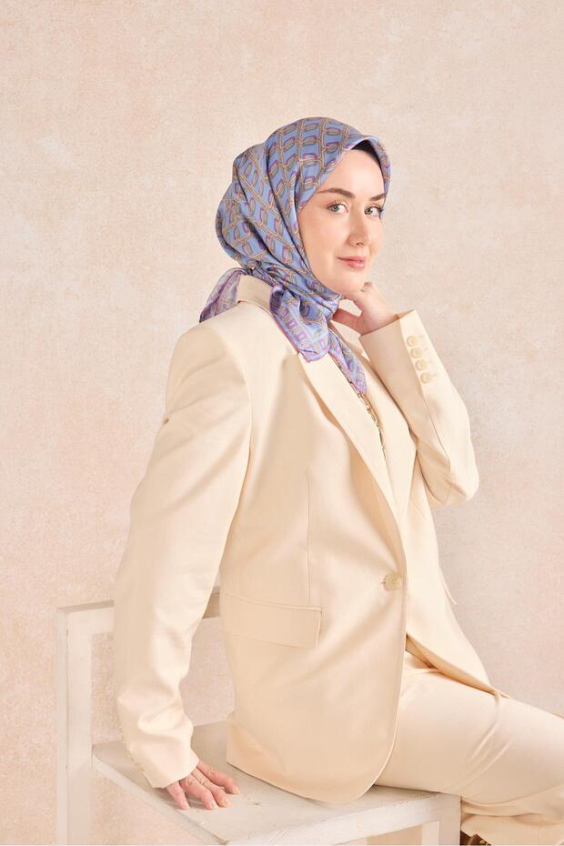 Twill Silk Scarf Chain Baby Blue