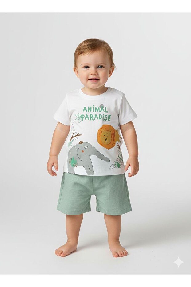 Baby Boy Safari Animal Patterned Shorts Set
