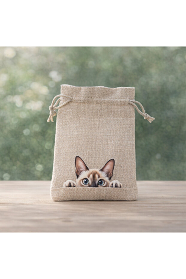 Peekaboo Blue Eyes Cat Mini Drawstring Pouch