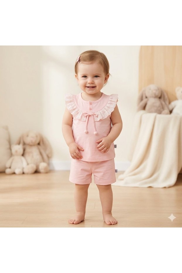 100% Cotton Girls Summer Double Baby Set 9 Months, 12 Months, 18 Months, 2Y Girls Yavrugağzi