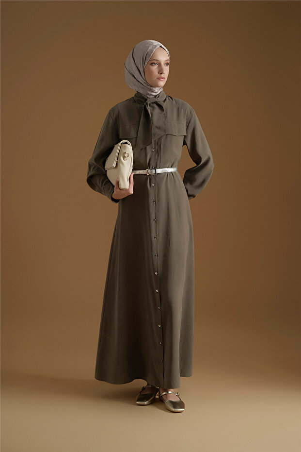 Lacing Detailed Dress Khaki