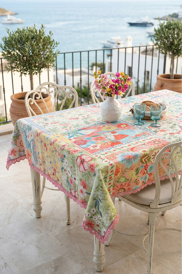 Modern Colorful Striped Tablecloth Stain-Resistant Stylish Design for Garden Balcony