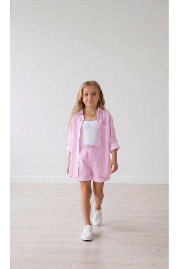 Girls' Muslim Linen Suit Cotton Belt 4-Piece Combination Full Fit