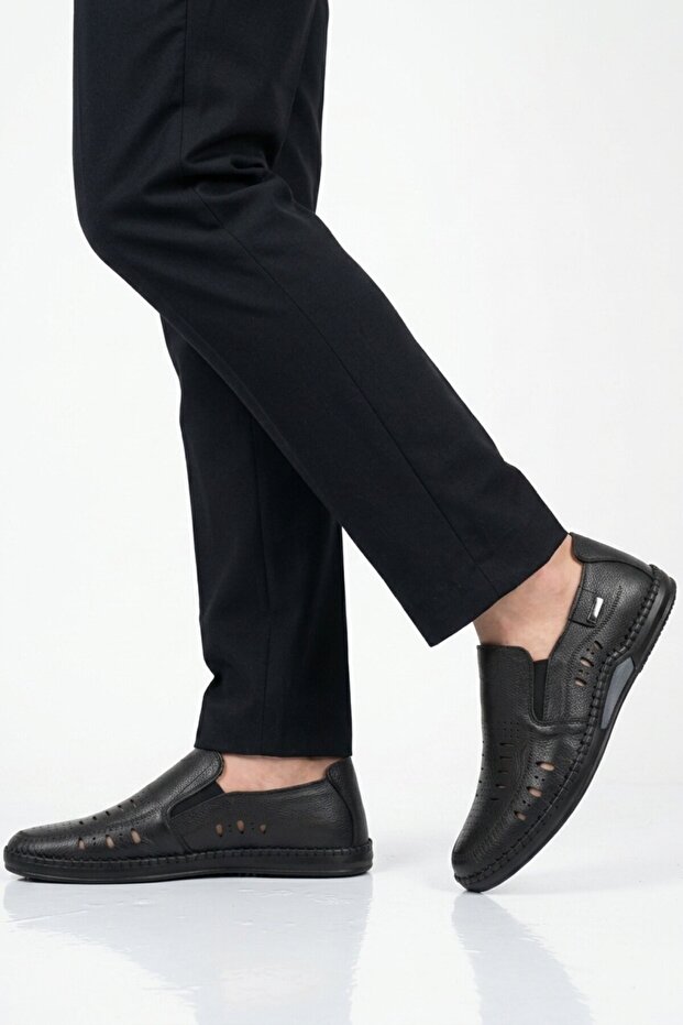 Black Genuine Leather Gel Sole Anatomical Men's Casual Shoes 410 m