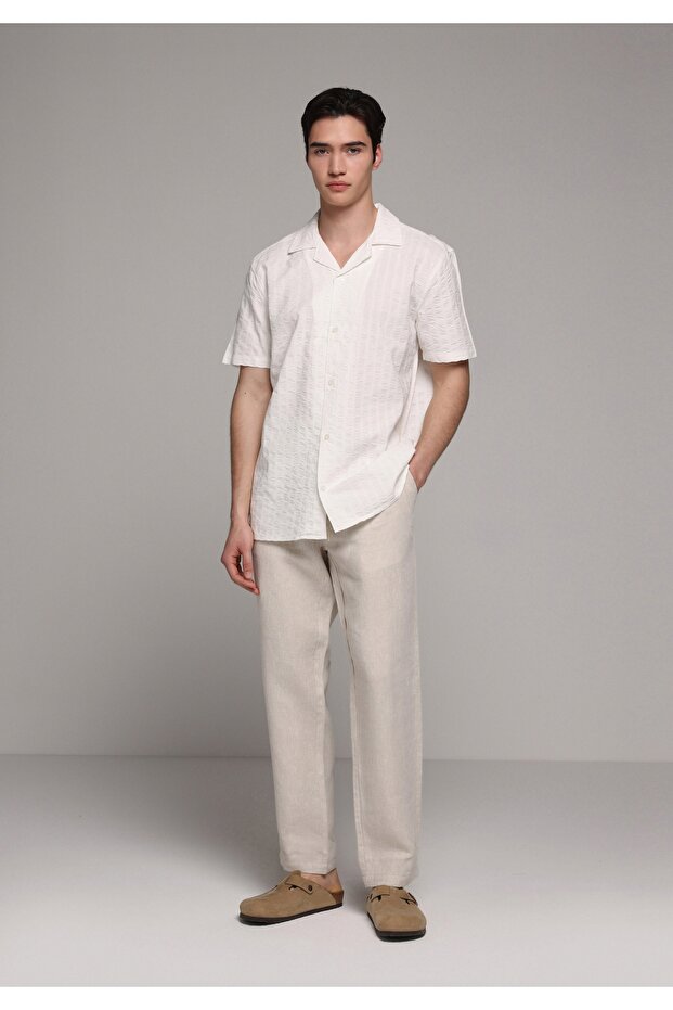 Regular Fit Mid Waist Straight Leg Men's Stone Trousers