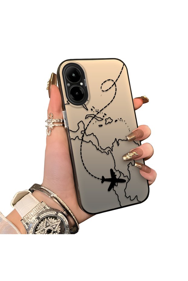 Realme C67 4g Compatible Travel-Themed Map Airplane Printed Impact Protective Hard Case