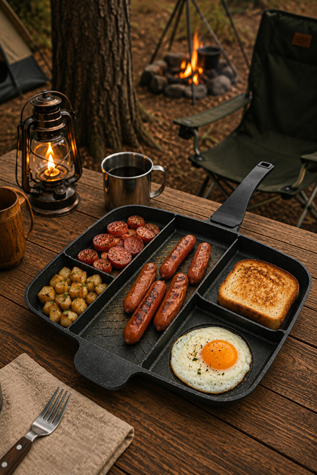 Granite Pan Cast 5-Burner Black Pan Fireproof Non-Stick Pan 5 Compartments
