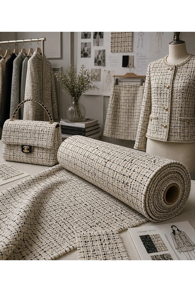 Tweed Woven Chanel Fabric Series, 65% Polyester 35% Cotton (150 X 100 cm 270 Grams)