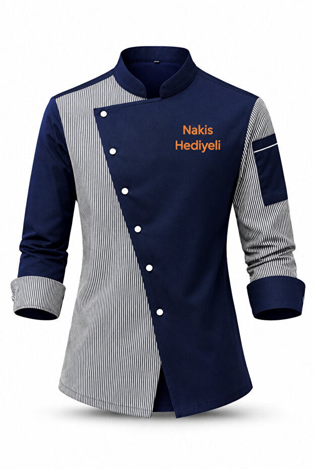 Chef Jacket - Chef Uniform, Chef Shirt Chef Jersey Asymmetrical Design Embroidery Gift