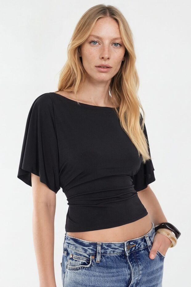 Kayık Neckline Knitted T-Shirt