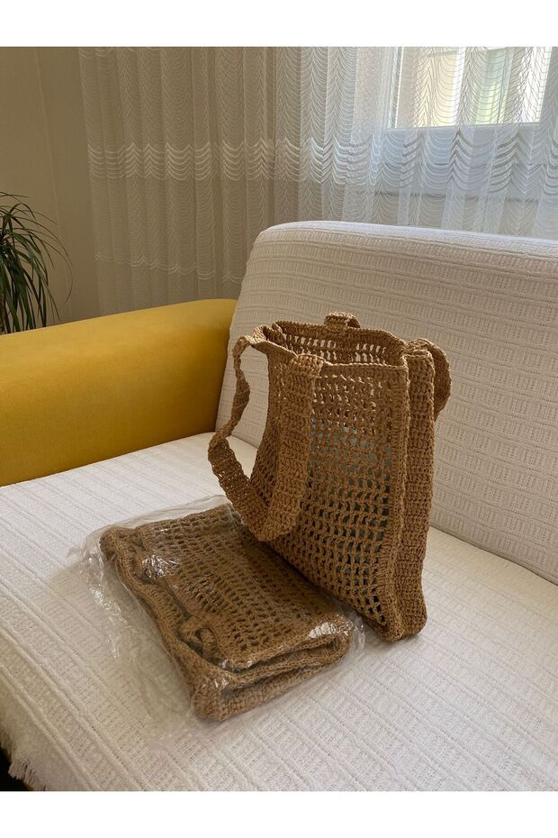 Summer Women's Shoulder Bag Straw Hand Knitted Mesh Design