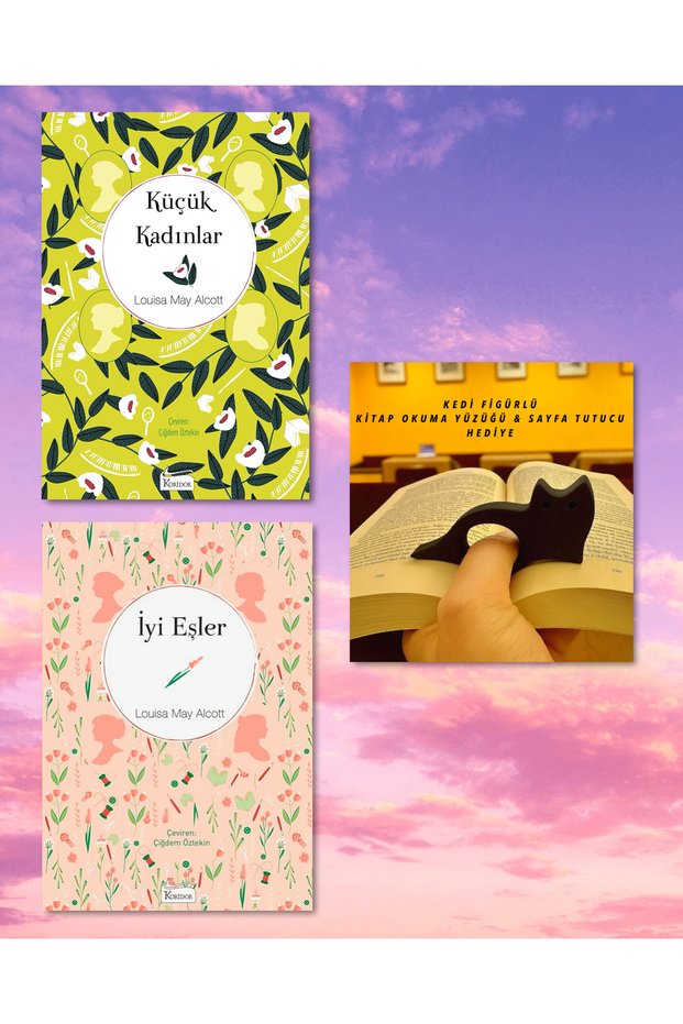 KÜÇÜK KADINLAR (Paperback) & İYİ EŞLER (Paperback) / Book Reading Ring with Cat Figure & Page Holder Gift