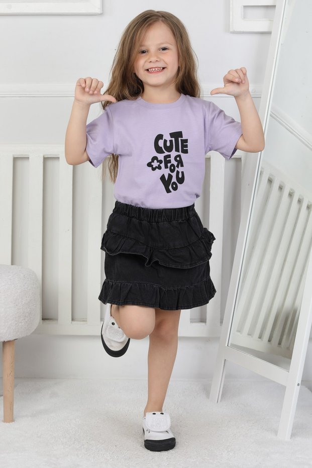 Girl's Flared Denim Shorts Skirt - Cotton Jean Comfort