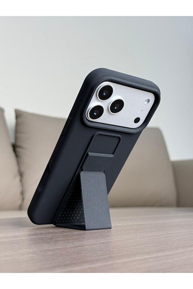 Premium Foldable Kickstand Silicone Case for iPhone 17 Pro - Slim Matte Shockproof Protective Cover