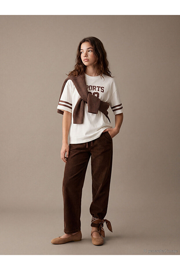 Elastic Waist Loose Fit Girls' Trousers
