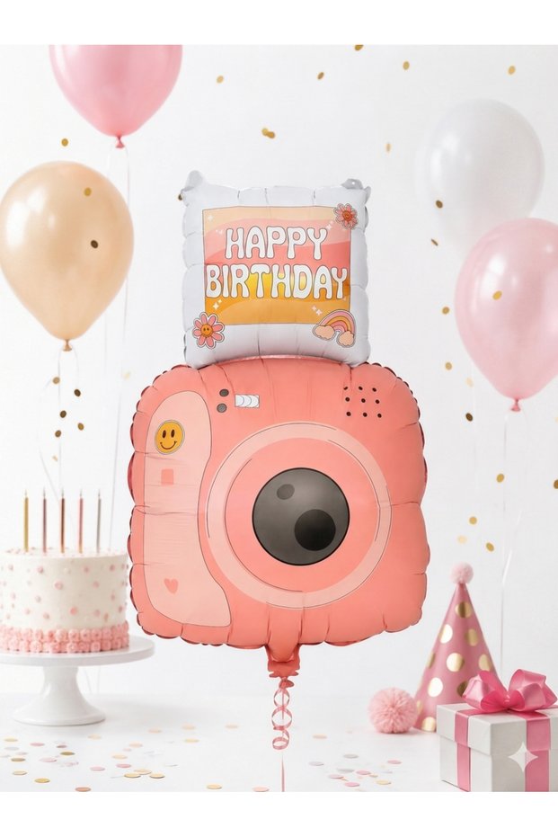 Camera Photo Camera Happy Birthday Foil Balloon Pink Birthday Balloon Helium Compatible Party Decoration