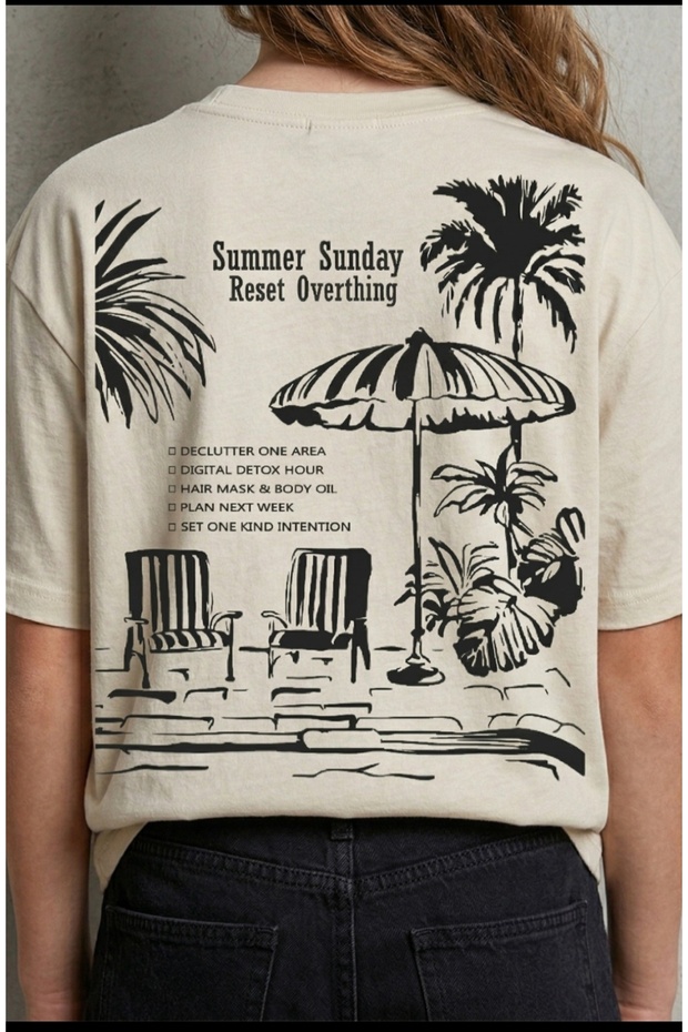 Girl's Summer Sunday Printed Oversize Cotton Single Jersey Fabric T-Shirt