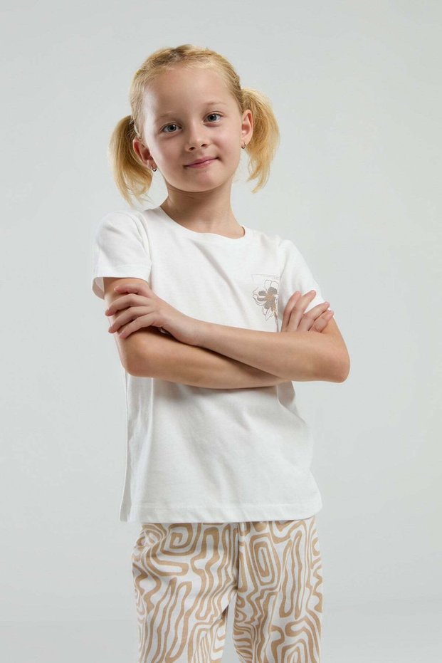Arneta girls' short-sleeve patterned bottom printed two-piece set 2-8 ecru - camel