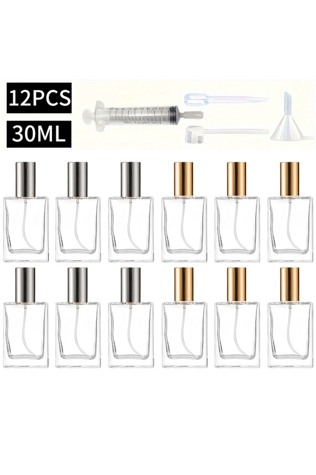 Glass 30ml MULTI 12pcs+4 accessories 30ml glass bottles, including 12 spray bottles, 1 funnel, 1 dis