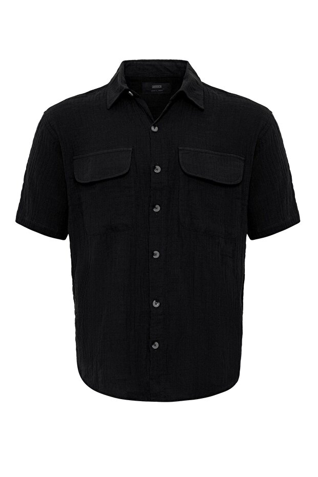 Muslin fabric men's short sleeve shirt