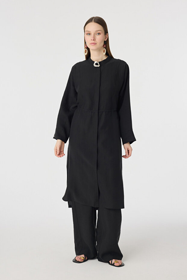 Elegant Detailed Black Suit with Waist Drawstring 1890