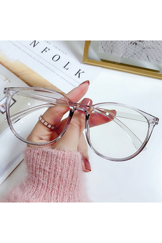 Grey Transparent Computer Glasses Frame Women Men Anti Blue Light Round Glasses Blackout Glasses Opt