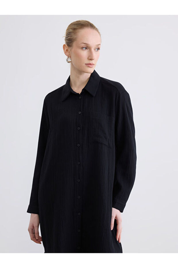 Textured Slit Shirt Dress