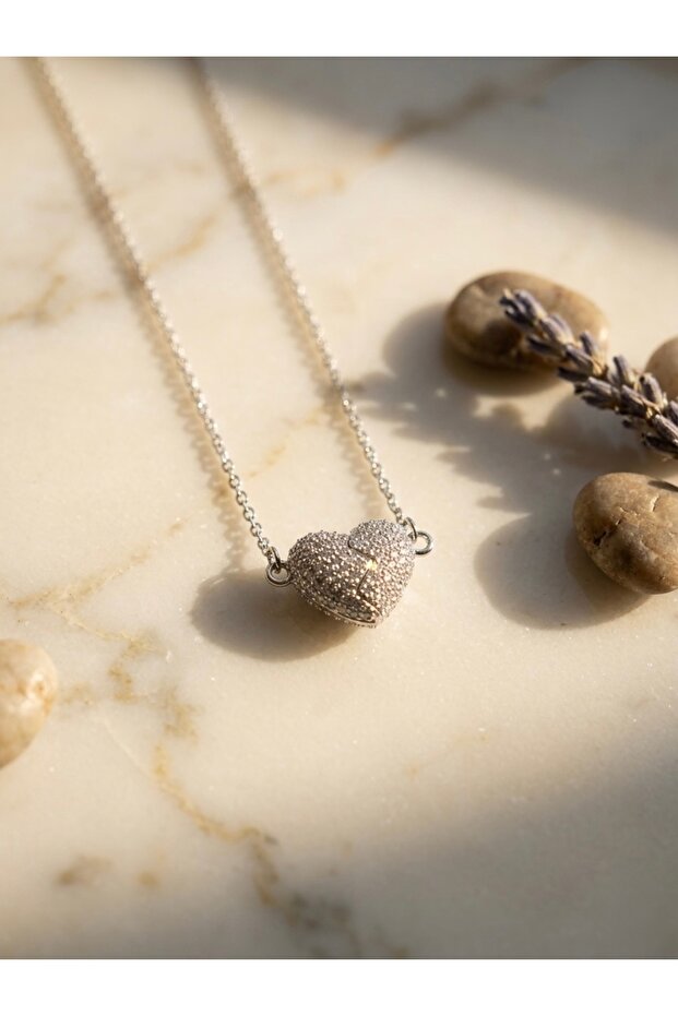 Magnetic Open-Close Zircon Stone Heart Steel Necklace