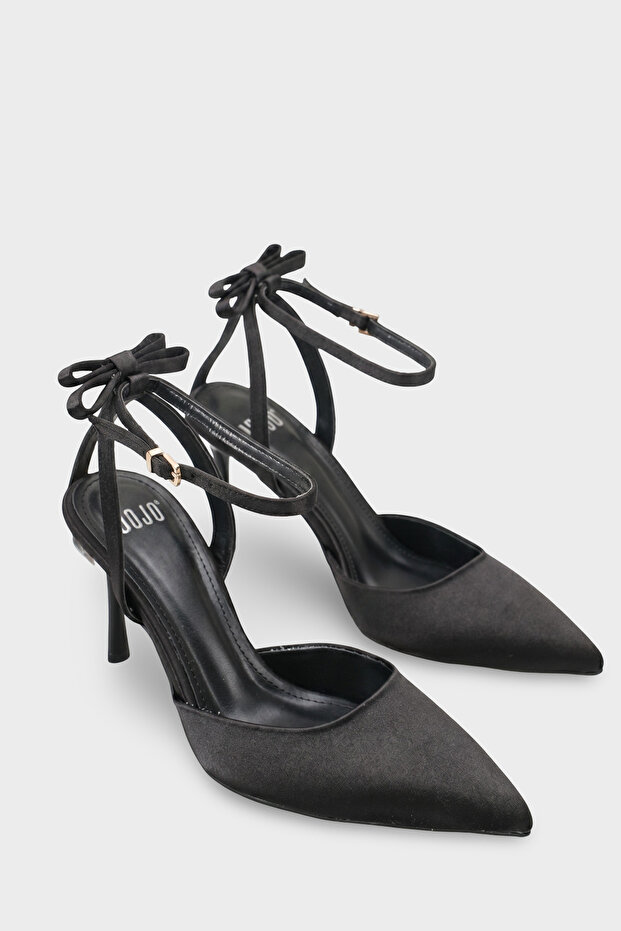 Women's Pointed Toe Ankle Strap Heeled Shoes Bales Black